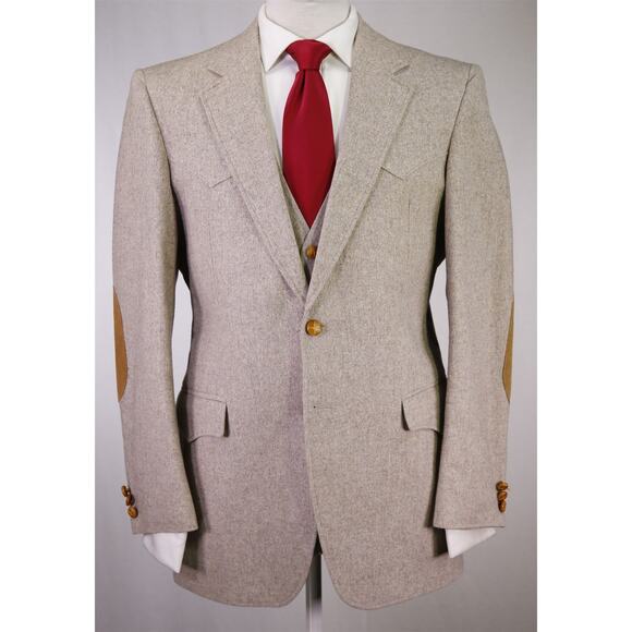 Vintage 1970's Light Brown Donegal Tweed 3-Piece Western Wool Suit 38R - Picture 2 of 11